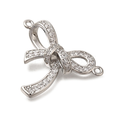 Rack Plating Brass Pave Clear Cubic Zirconia Bowknot Connector Charms KK-I716-28P-1