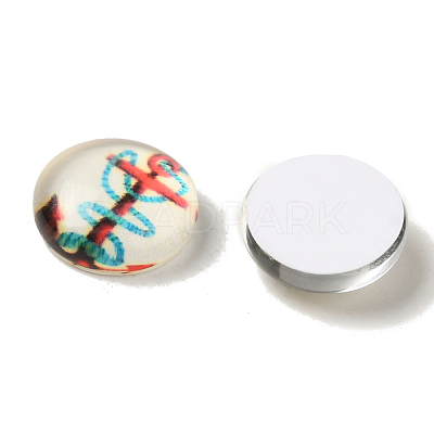 Helm &  Anchor Printed Glass Cabochons GGLA-A002-10mm-WW-1