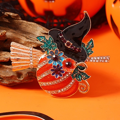 Halloween Alloy Enamel Pumpkin Witch Brooches for Women SC0855-3-1