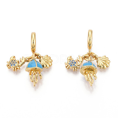 Brass Micro Pave Clear Cubic Zirconia European Dangle Charms KK-N271-10G-1