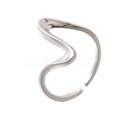 Rhodium Plated 925 Sterling Silver Wave Cuff Rings RJEW-D300-02P-1