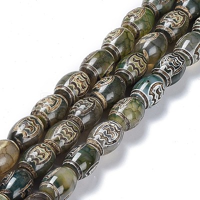 Tibetan Style dZi Beads Strands TDZI-E005-01N-1