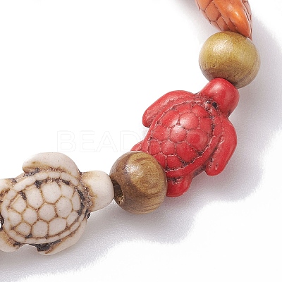 Beach Turtle Dyed Synthetic Turquoise Stretch Bracelets BJEW-JB10297-02-1