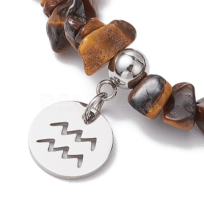Natural Tiger Eye Chip Beaded Stretch Bracelets BJEW-JB11133-01-1