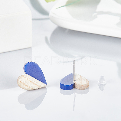 Resin & Wood Stud Earrings EJEW-FH0001-02-1