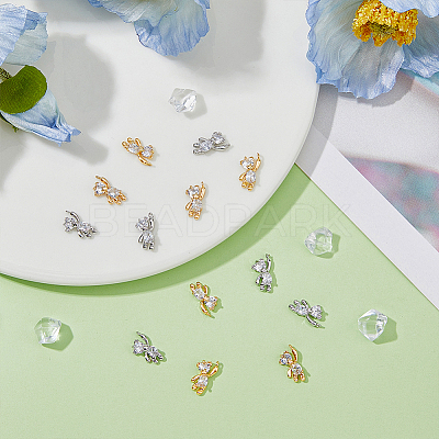 12Pcs 2 Colors Brass Micro Pave Cubic Zirconia Charms KK-HY0003-13-1