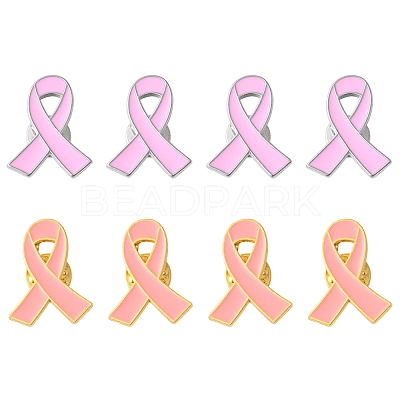12Pcs 2 Styles Breast Cancer Awareness Pink Ribbon Enamel Pin JEWB-FS0001-08-1