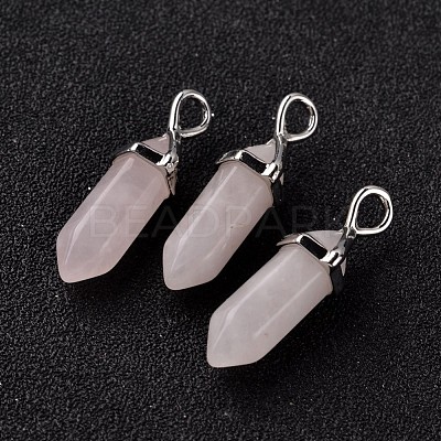 Bullet Natural Rose Quartz Pointed Pendants G-E332-A08-1