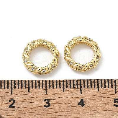 Brass Clear Cubic Zirconia European Beads KK-D228-10G-1