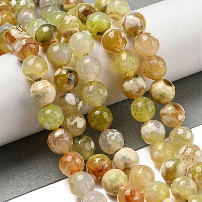 Faceted Natural Fire Crackle Agate Beads Strands G-F447-12mm-H01-1