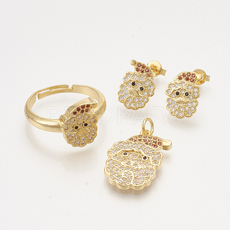 Brass Cubic Zirconia Pendants & Stud Earrings & Adjustable Rings Jewelry Sets SJEW-S043-11-1