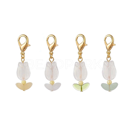 Tulip Opaque Acrylic & Glass Leaf Pendants Decorations HJEW-JM00949-1