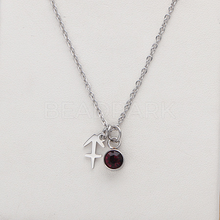 304 Stainless Steel Coffee Rhinestone Birth Stone Constellation Pendant Necklaces FS-WG76580-14-1