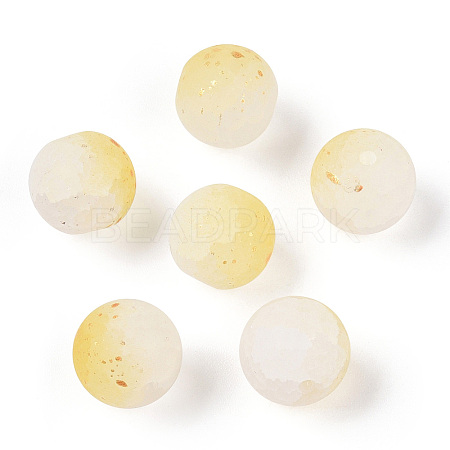 Frosted Baking Paint Crackle Glass Beads with Glitter Powder DGLA-T004-8mm-01I-1