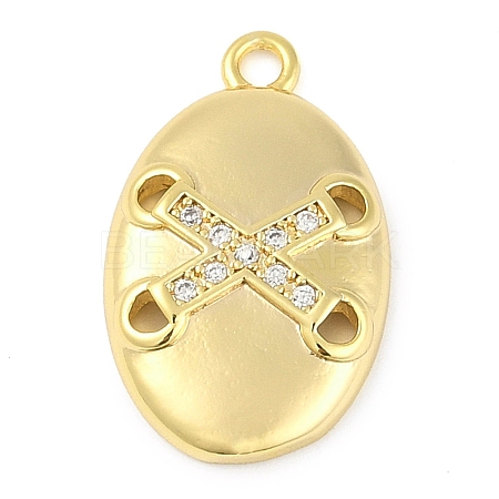 Cross Theme Real 18K Gold Plated Brass Micro Pave Clear Cubic Zirconia Pendants KK-L219-06G-06-1