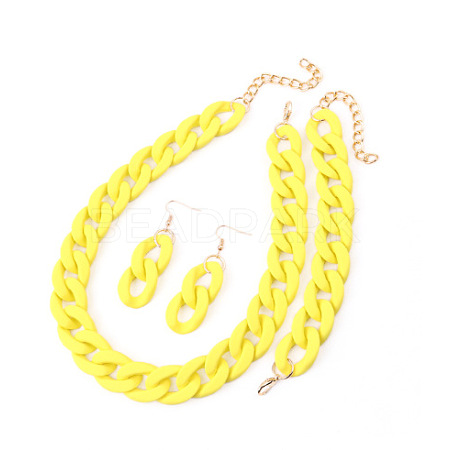 Acrylic Curb Chain Chain Necklaces & Dangle Earrings & Bracelets Sets FS-WGA399B-06-1