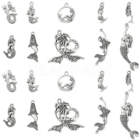 100Pcs 10 Styles Tibetan Style Alloy Pendants TIBEP-CJ0001-52-1