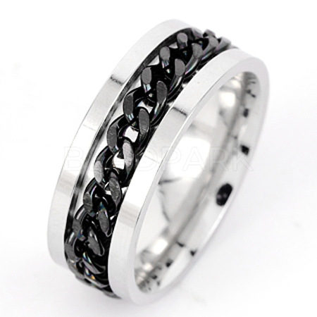 304 Stainless Steel Rotatable Chain Finger Rings for Men FS-WG60CA3-15-1