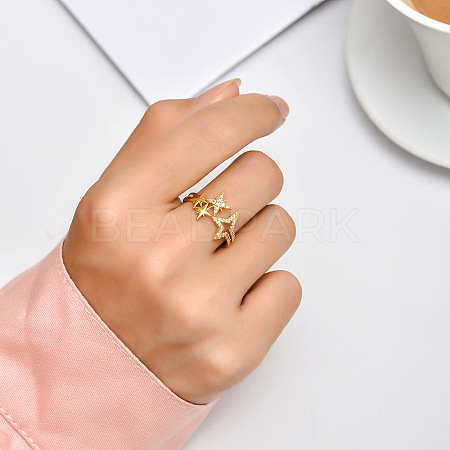 Brass Micro Pave Clear Cubic Zirconia Cuff Open Rings for Women FS-WG32C5D-02-1