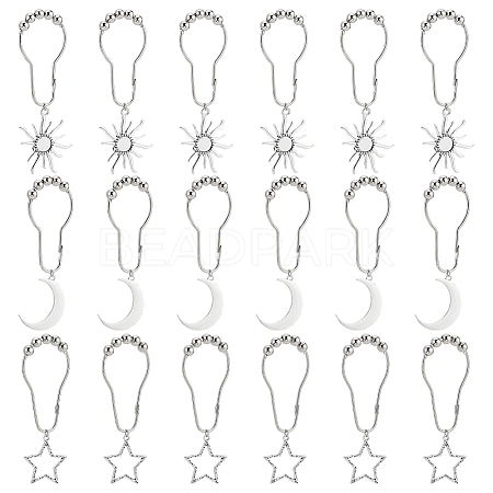 Olycraft 18Pcs 3 Style Universe Theme Iron Shower Curtain Rings for Bathroom HJEW-OC0001-24-1