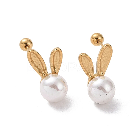 Acrylic Pearl Rabbit Stud Earrings EJEW-A082-01G-1