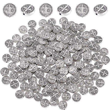 150Pcs Tibetan Style Alloy Flat Round Beads TIBEB-GA0001-05AS-1