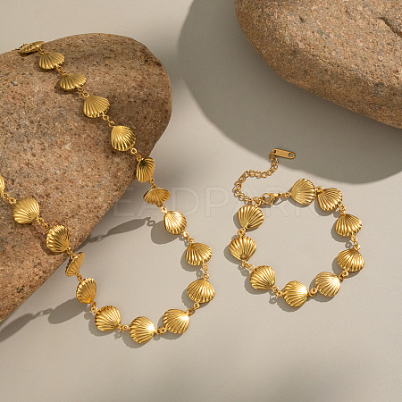 Stainless Steel Shell Link Chain Necklaces & Bracelets Sets for Women VK3327-3-1