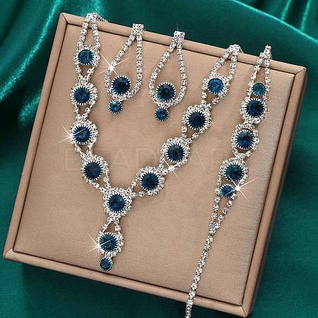 Teardrop Brass Rhinestone Necklaces & Link Bracelets & Stud Earring Sets FS-WGE0FD5-06-1