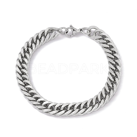 Tarnish Resistant 201 Stainless Steel Curb Chain Bracelet with 304 Stainless Steel Clasps for Men Women BJEW-M235-02B-P-1