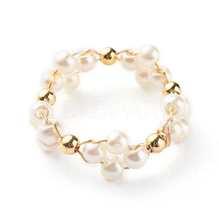 Glass Pearl Beads Finger Rings RJEW-TA00005-1