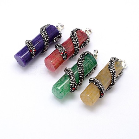 Column with Snake Dyed Natural Crack Agate Pendants G-L369-05-1