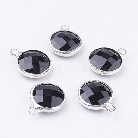 Silver Color Plated Brass Glass Flat Round Charms GLAA-M003-A-26S-1