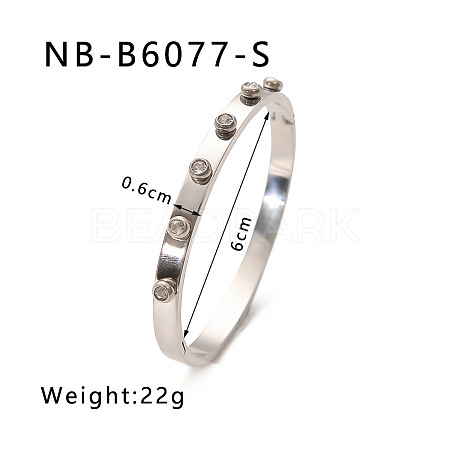 304 Stainless Steel Pave Cubic Zirconia Bangles FS-WG09E60-13-1