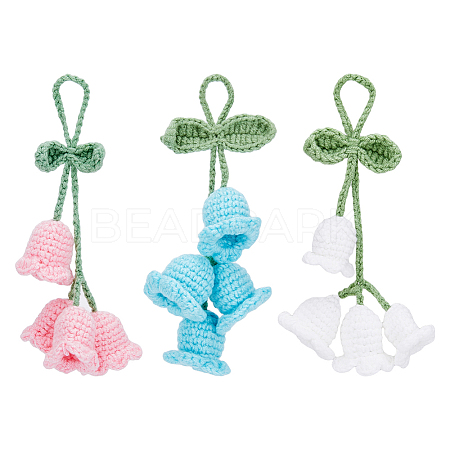 DICOSMETIC 3Pcs 3 Colors Lily of the Valley Kintting Cotton Wool Pendant Decorations HJEW-DC0001-03-1