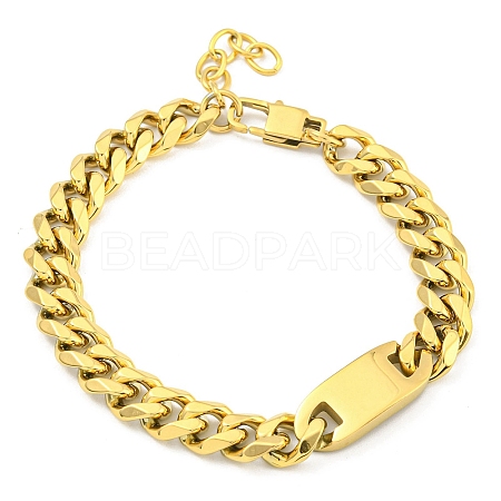 304 Stainless Steel Cuban Link Chain Oval Link Bracelets for Women BJEW-G717-17G-1