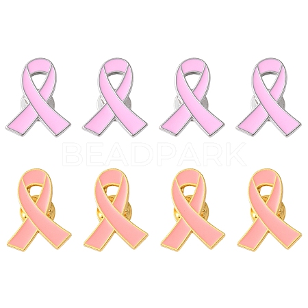 12Pcs 2 Styles Breast Cancer Awareness Pink Ribbon Enamel Pin JEWB-FS0001-08-1