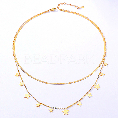 Stainless Steel Cable & Herringbone Chains Double Layer Necklaces SB7965-1