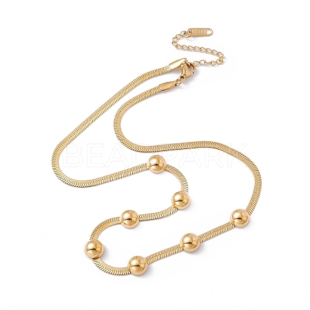 Ion Plating(IP) 304 Stainless Steel Half Round Beaded Pendant Necklace with Herringbone Chains for Women NJEW-G090-02G-1