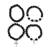 4Pcs 4 Style Natural Silver Obsidian & Lava Rock Stretch Bracelets Set BJEW-JB09480-4
