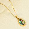 304 Stainless Steel Pave Natural Paua Shell Lace Edged Oval Pendant Necklaces Simple High-end Design UA7477-3-4