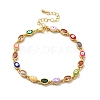 Enamel Evil Eye & Glass Oval Link Chain Bracelet BJEW-G663-01G-01-1