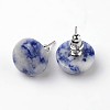 Half Round Dome Natural Blue Spot Jasper Stud Earrings EJEW-L171-04-1