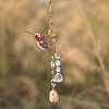 Wire Wrapped Glass Beads & Metal Bird Hanging Ornaments PW-WG06B21-01-2