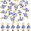 20Pcs Blue & White Floral Printed Porcelain Pendants PALLOY-YW00112-04-1