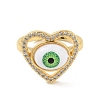Cubic Zirconia Heart with Evil Eye Open Cuff Ring with Acrylic RJEW-B042-05G-01-2