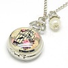 Alloy Porcelain Flat Round Pendant Necklace Pocket Watch WACH-N013-08-2