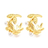 Rack Plating Brass Leaf Cuff Earrings with Plastic Pearl EJEW-A028-56G-1