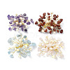 Natural Mixed Gemstone Chips & Pearl Beaded Flower Brooch Pin JEWB-BR00098-1