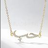 Cubic Zirconia Wave Pendant Necklace with Golden Brass Chains RP3424-2-2
