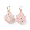 Natural Rose Quartz Copper Wire Wrapped Pendants G-B041-02G-14-2